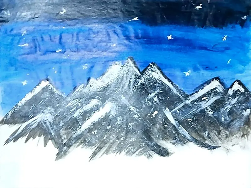 Snowy Peaks, handmade painting